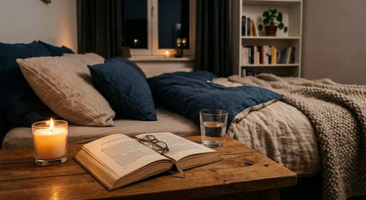 Abendroutine besser schlafen – gemütliches Schlafzimmer mit warmem Licht