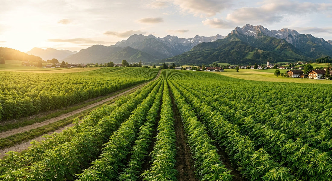 Geschichte des Hanfs – Hanffeld in Österreich bei Sonnenaufgang