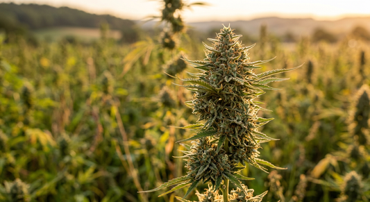 Nutzhanf vs Cannabis – blühende Hanfpflanze Cannabis sativa auf einem Feld