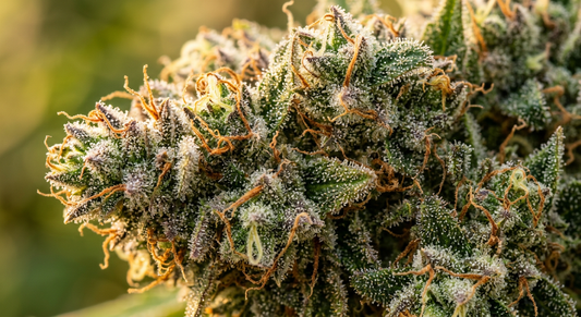 Terpene in Hanf – Trichome auf Hanfblüten in Nahaufnahme