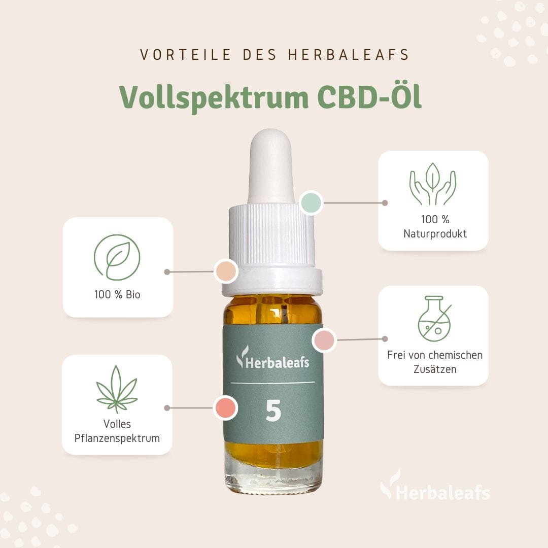 Vorteile des Herbaleafs Vollspektrum CBD-Öl 5 Prozent.